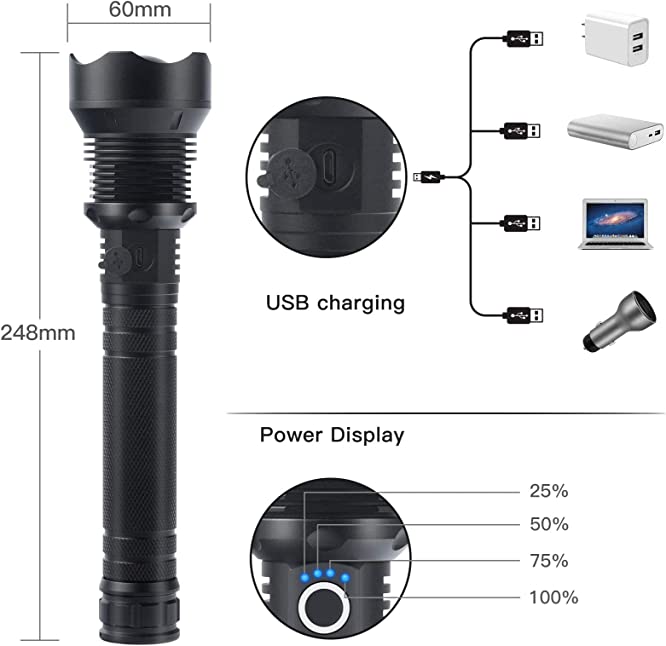 🔦20000 Lumen Tactical Flashlight-Extreme Beam & Power Bank Function⚡