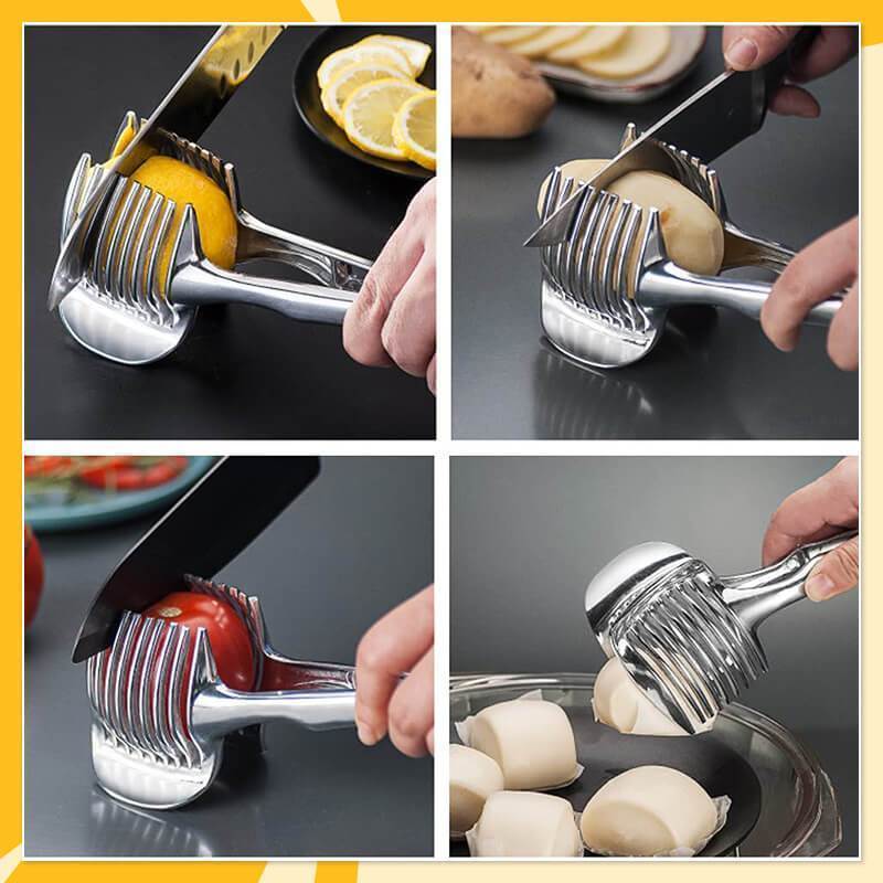 🍋50% OFF NOW! Creative Kitchen Slice Cutting Tool, Food‑Grade Aluminum Alloy Hand‑Held Slicer, Quick Slicing Holder for Lemon, Tomato, Onion & Soft Fruits Vegetables