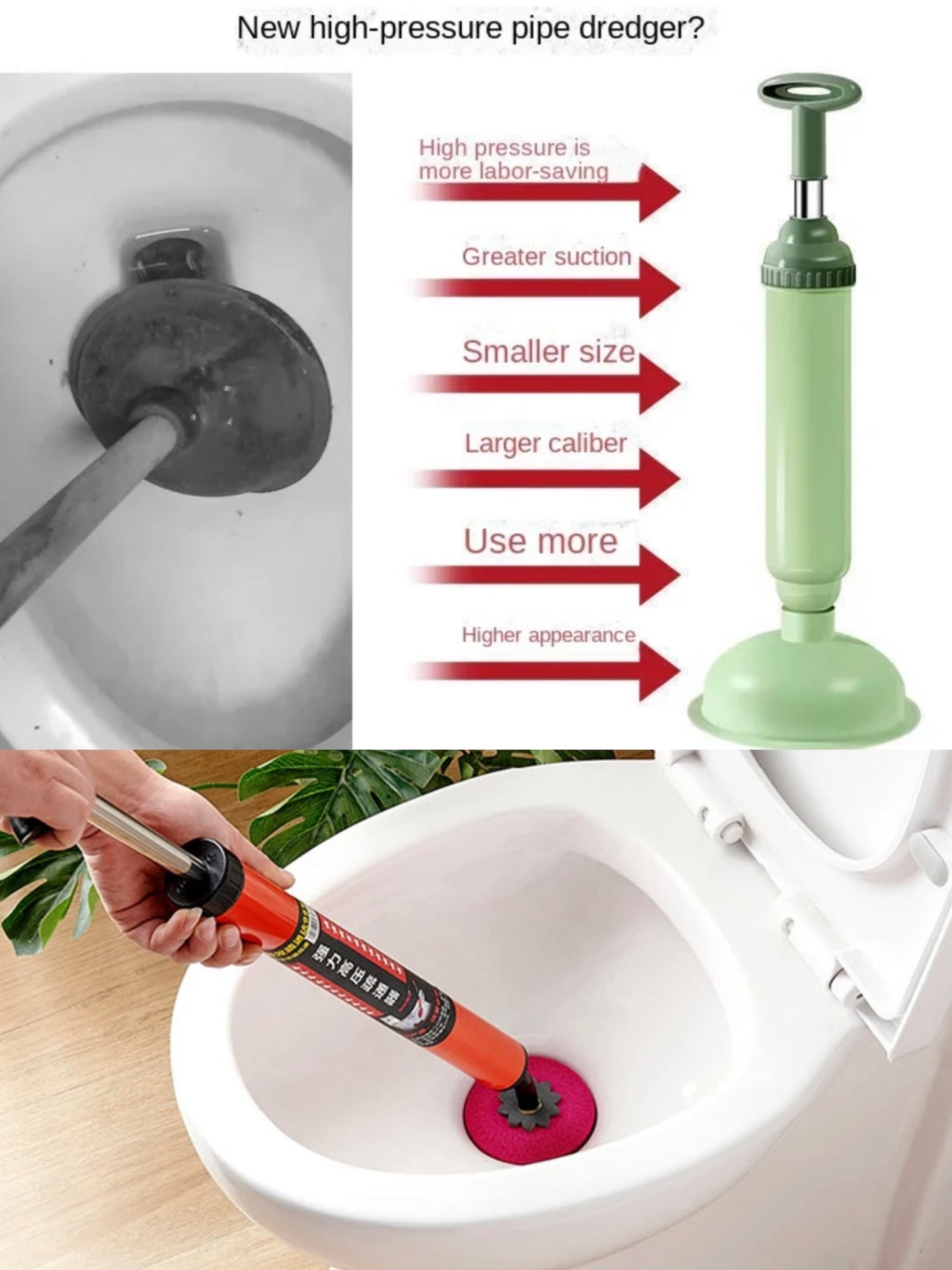 🚽  Heavy-Duty Toilet Plunger – Powerful Suction, Anti-Splash Design, Durable & Easy to Store 🧹