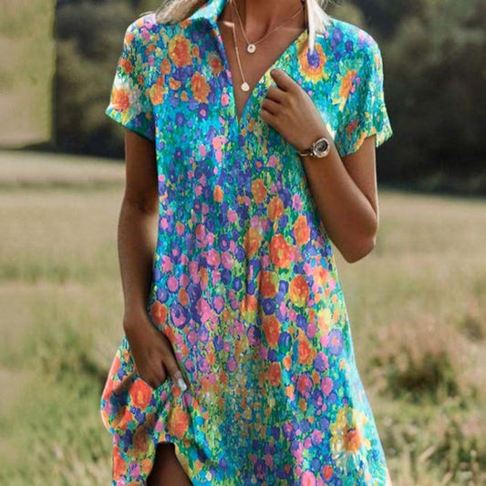 🥰2026 Hot Sale 50% OFF🥰Women's Stylish Printed Casual V-Neck Dress🌸 Effortless Summer Chic ☀️