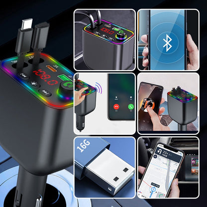 Multifuntional Bluetooth Retractable 120W Fast Car Charger