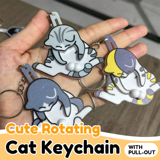Cute Rotating Cat Keychain with Pull-Out