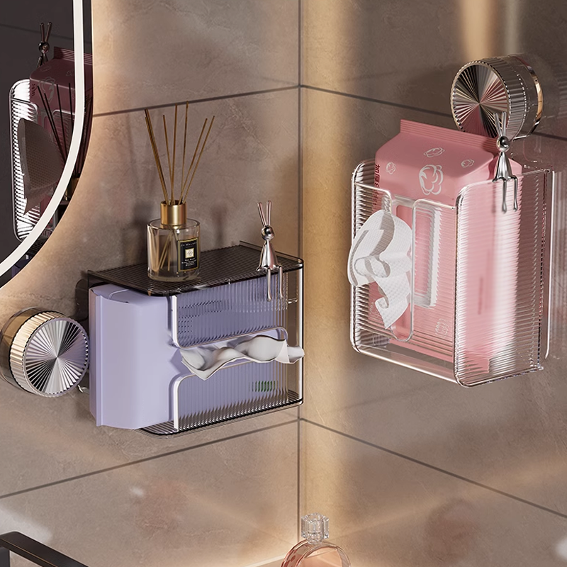 🔥Wall Mounted Suction Cup Transparent Tissue Organizer