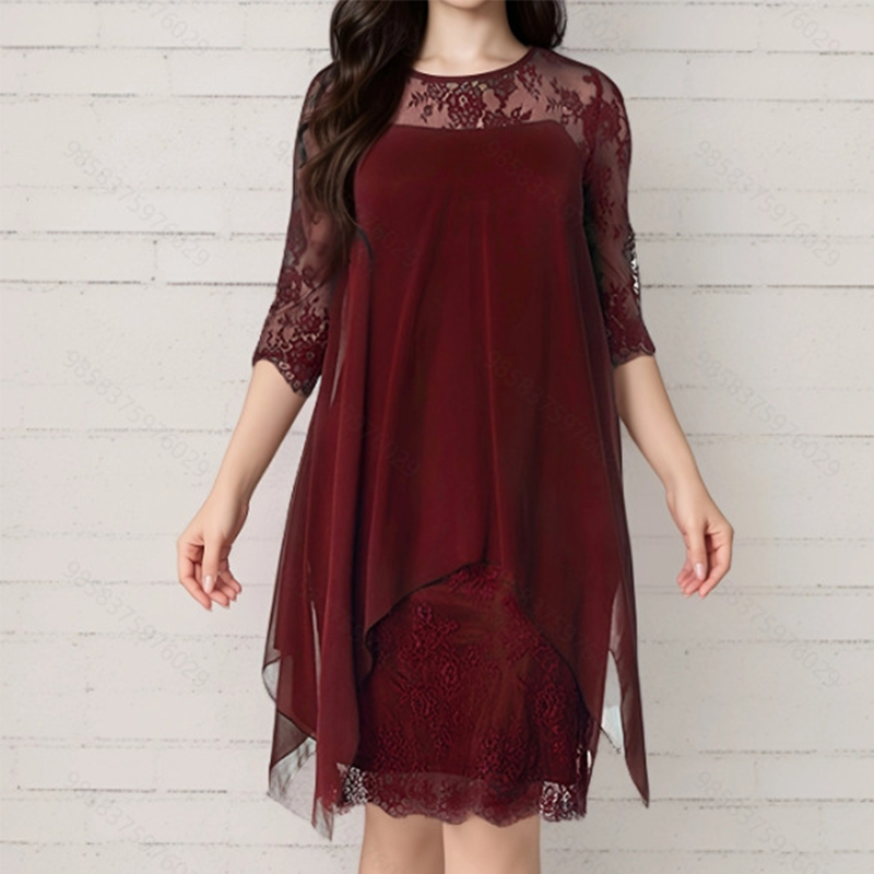 📢📢40% OFF !! ⏰Women's Elegant High-Low Hem Lace Overlay Dress🌺