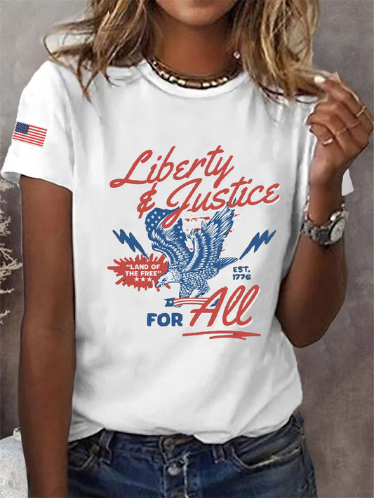 Women's Liberty And Justice For All Printed Casual T-Shirt
