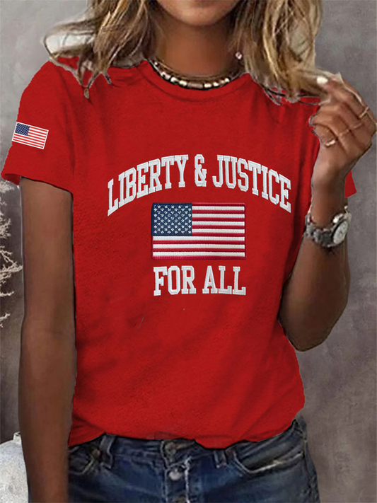 Women's Liberty And Justice For All Printed Casual T-Shirt