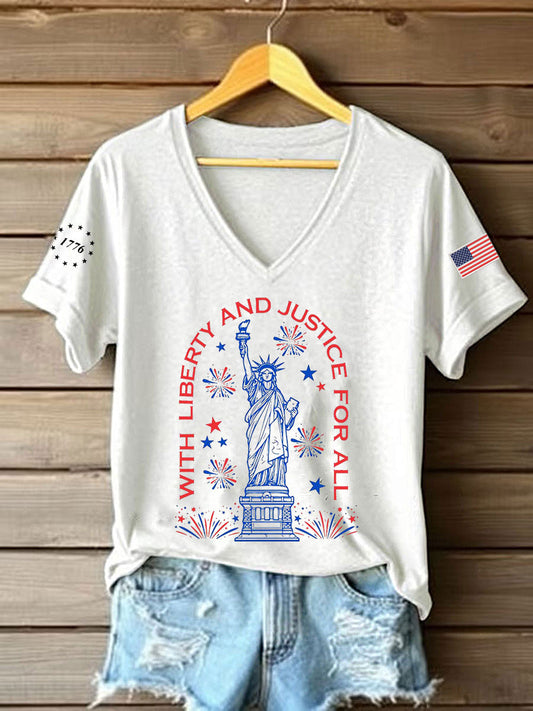 Women's Liberty And Justice For All Printed Casual T-Shirt