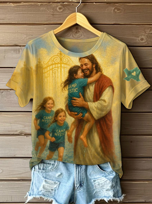 Women's Pray For Texas Flodding Mystic Camp Printed T-Shirt