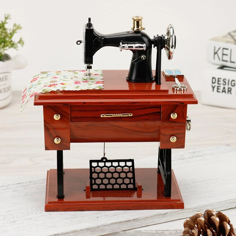 ✨ Wood Mini Sewing Machine Music Box – Handcrafted Retro Decor with Moving Parts & Nostalgic Melody