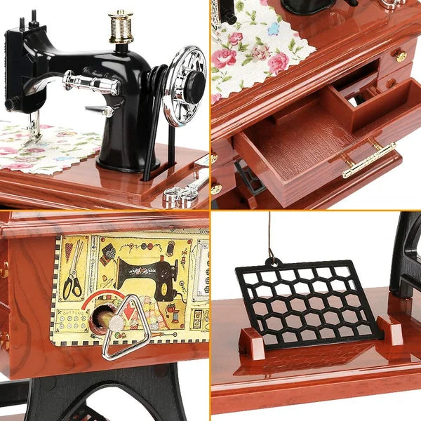 ✨ Wood Mini Sewing Machine Music Box – Handcrafted Retro Decor with Moving Parts & Nostalgic Melody