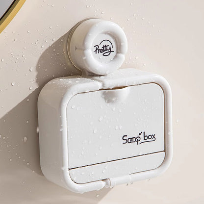 Wall-Mounted Soap Dish with Suction Cup & Flip-Top Lid