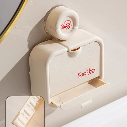Wall-Mounted Soap Dish with Suction Cup & Flip-Top Lid