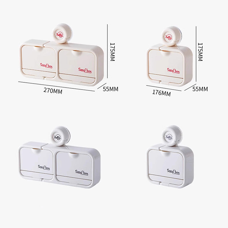 Wall-Mounted Soap Dish with Suction Cup & Flip-Top Lid