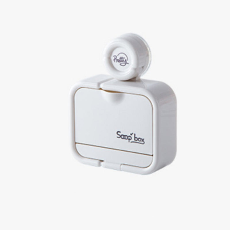 Wall-Mounted Soap Dish with Suction Cup & Flip-Top Lid