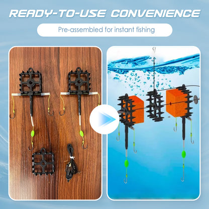 Carp Fishing Hooks Kit with Linked Square Bait Holders