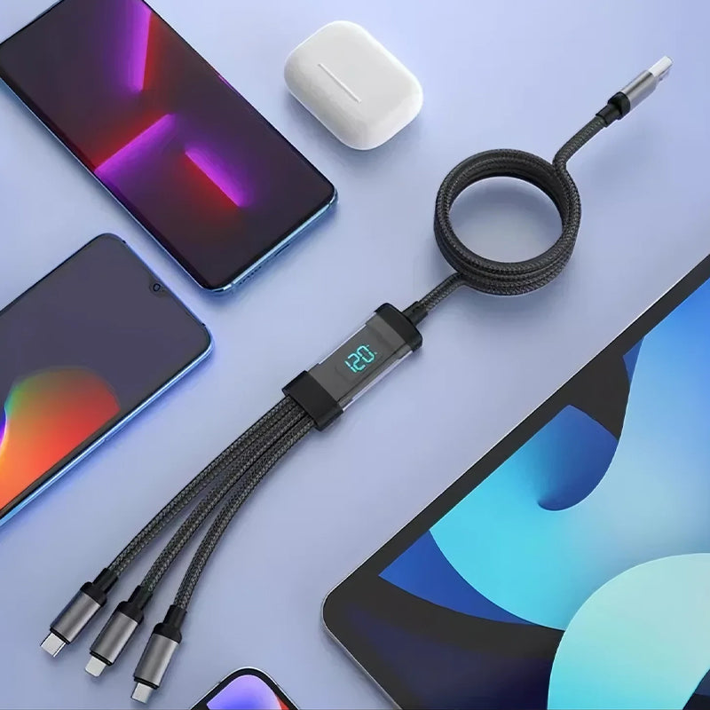120W 3-in-1 Fast Charging Cable with Digital Display