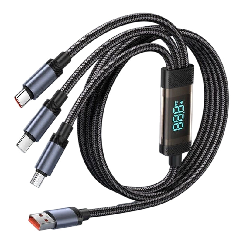120W 3-in-1 Fast Charging Cable with Digital Display