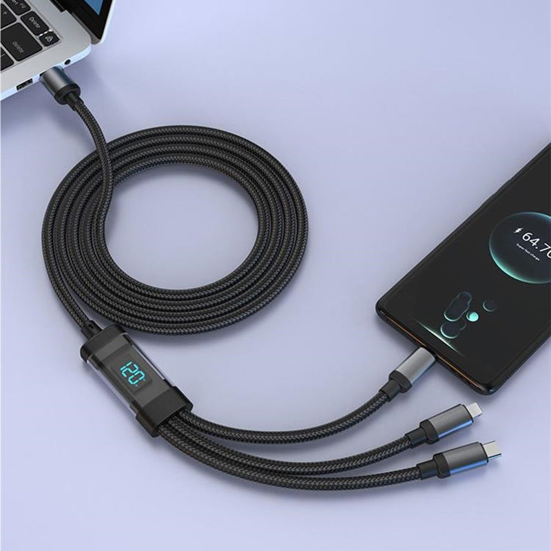 120W 3-in-1 Fast Charging Cable with Digital Display