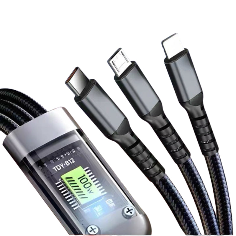 120W 3-in-1 Fast Charging Cable with Digital Display