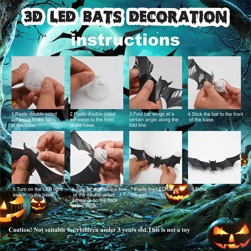 🦇Halloween 3D Bat LED Wall Light Decor 💡 – No Drilling Needed, Easy Installation | Soft LED Glow for Living Room/Bedroom Festive Vibe