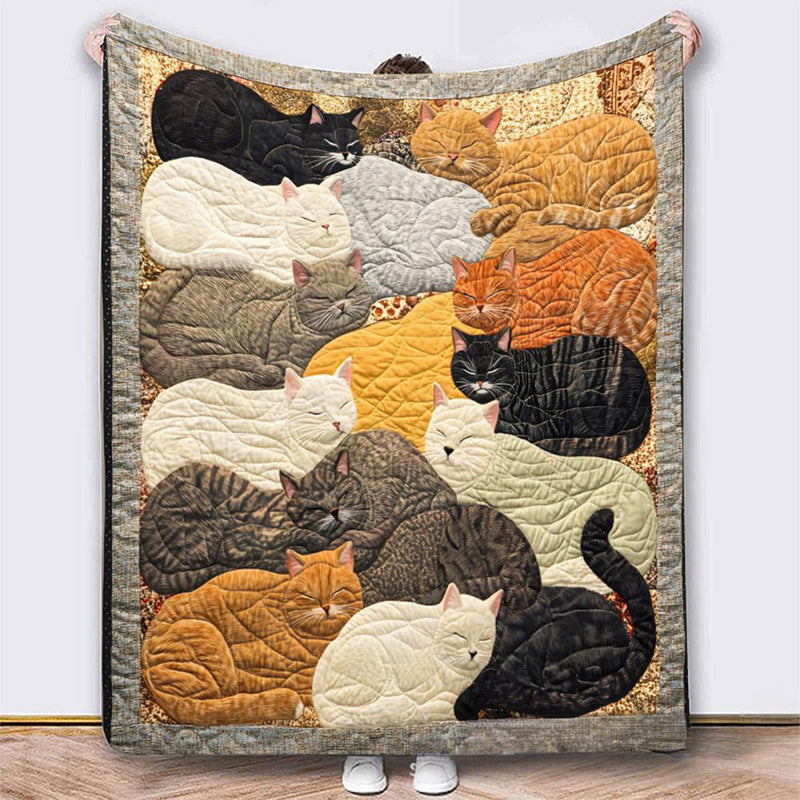 🎁LAST DAY SALE 50% OFF! 🐱💤 Cozy 9‑Panel Sleeping Cats Blanket – Ultra‑Soft Flannel, Reversible Design✨