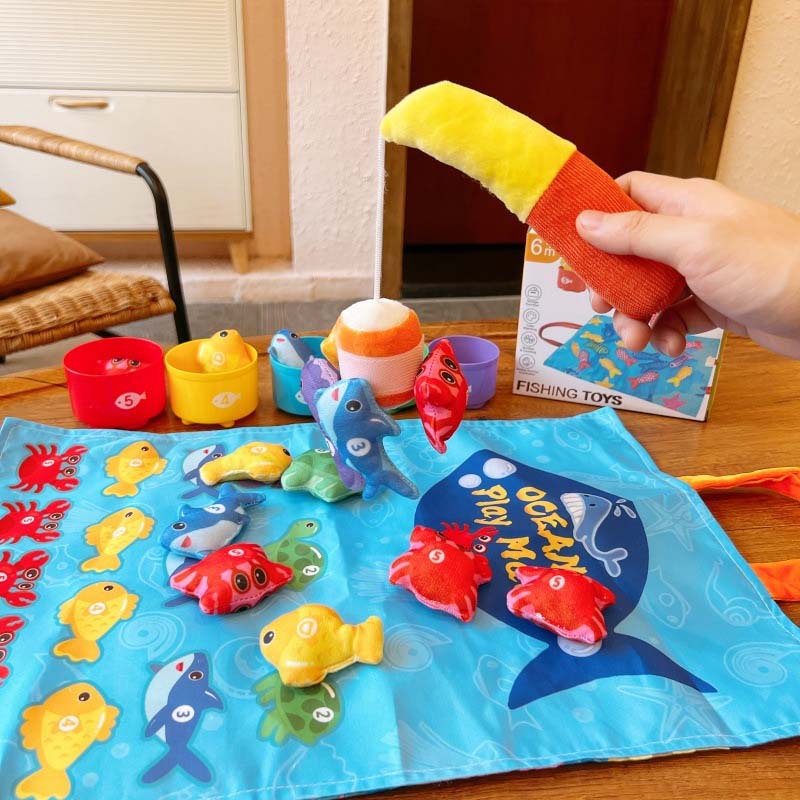 Toddler Cloth Fishing Toy Set with Stacking Cups