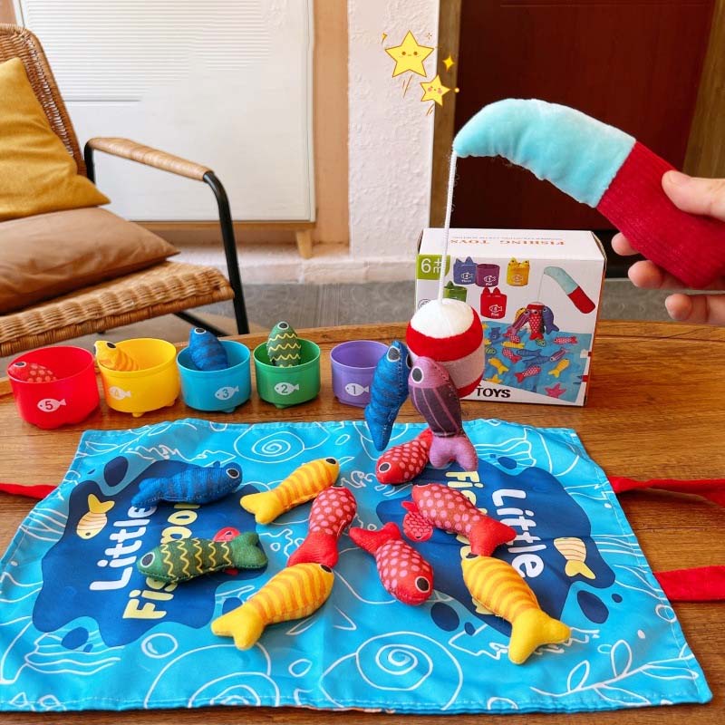 Toddler Cloth Fishing Toy Set with Stacking Cups