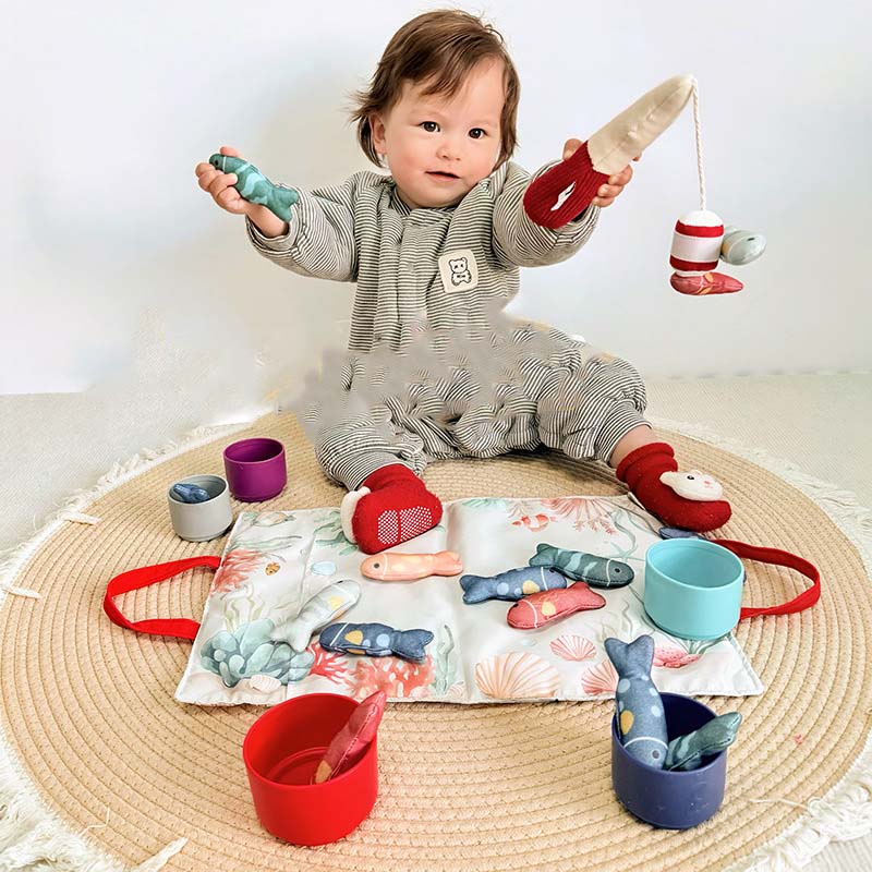 Toddler Cloth Fishing Toy Set with Stacking Cups