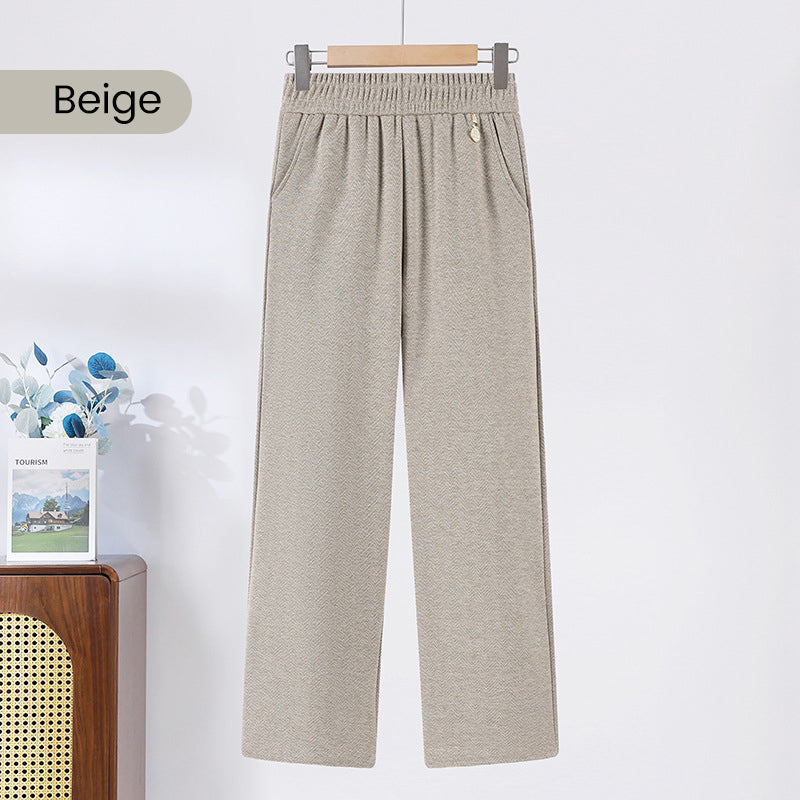 Solid Color Elastic Waistband Straight Leg Pants