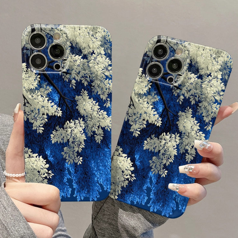 Blue-White Floral Art Phone Case for iPhone Series