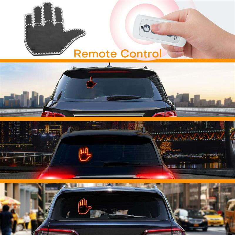 ✋Car Hand Gesture LED Light with Remote Control, Funny Rear Window Finger Signal Light, Novelty Car Decor Lamp for Rear Windshield
