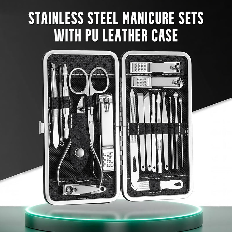 💥Stainless Steel Manicure Sets with PU Leather Case