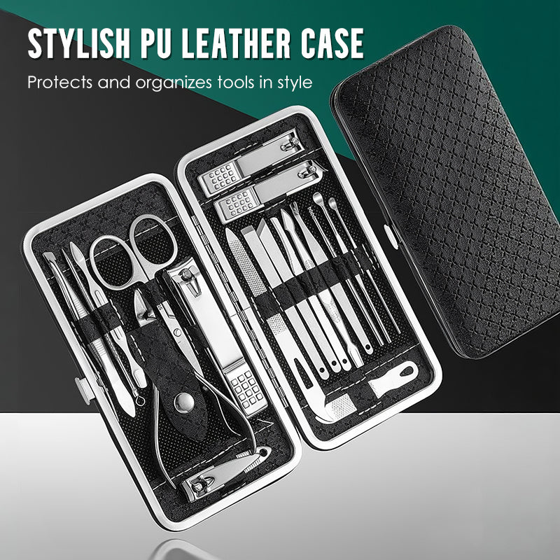💥Stainless Steel Manicure Sets with PU Leather Case