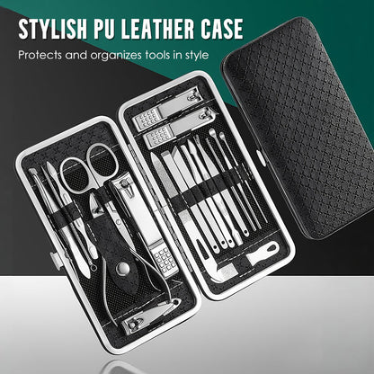 💥Stainless Steel Manicure Sets with PU Leather Case
