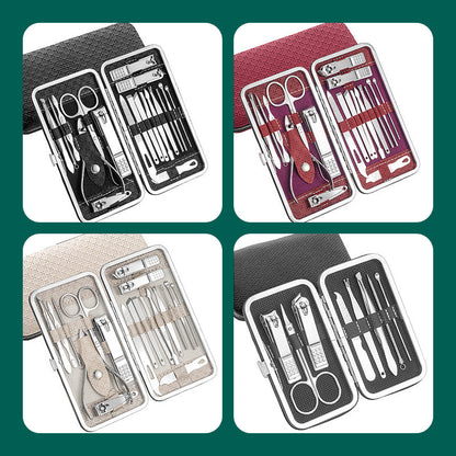 💥Stainless Steel Manicure Sets with PU Leather Case