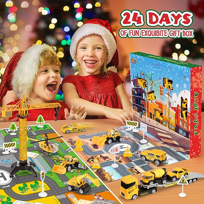 🎁Christmas Gift 50%OFF！！！🚗Kids Advent Calendar for Boys: Alloy Construction Engineering Vehicle Toy Sets