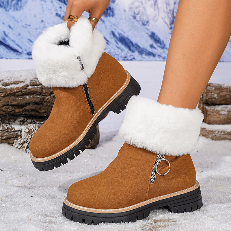 Women's Faux Fur Ankle Snow Boots with Zipper