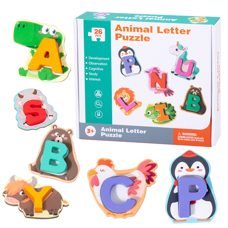 🎨26-Piece Wooden Letter & Animal Matching Toy