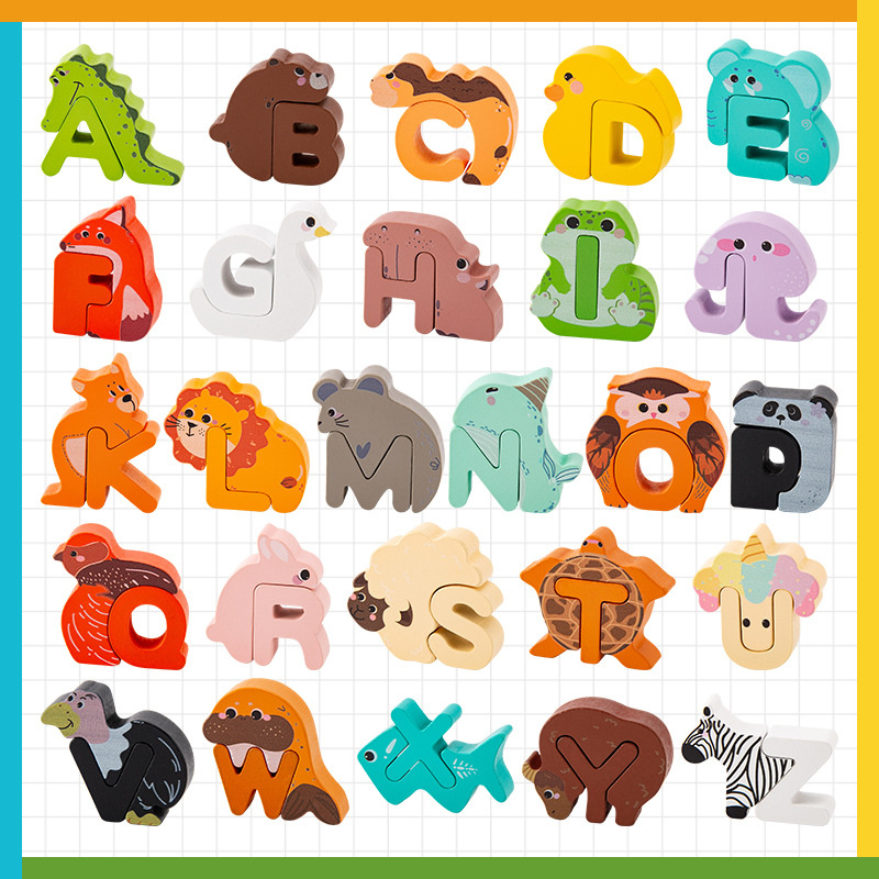 🎨26-Piece Wooden Letter & Animal Matching Toy