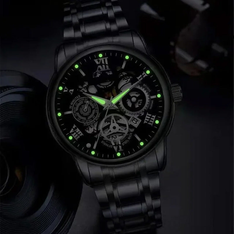 Men's Waterproof Roman Skeleton Automatic Mechanical Watch