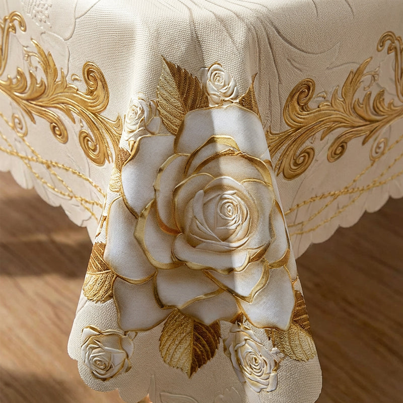 🔥Hot Sale Deals-Waterproof Gold Rose Tablecloth