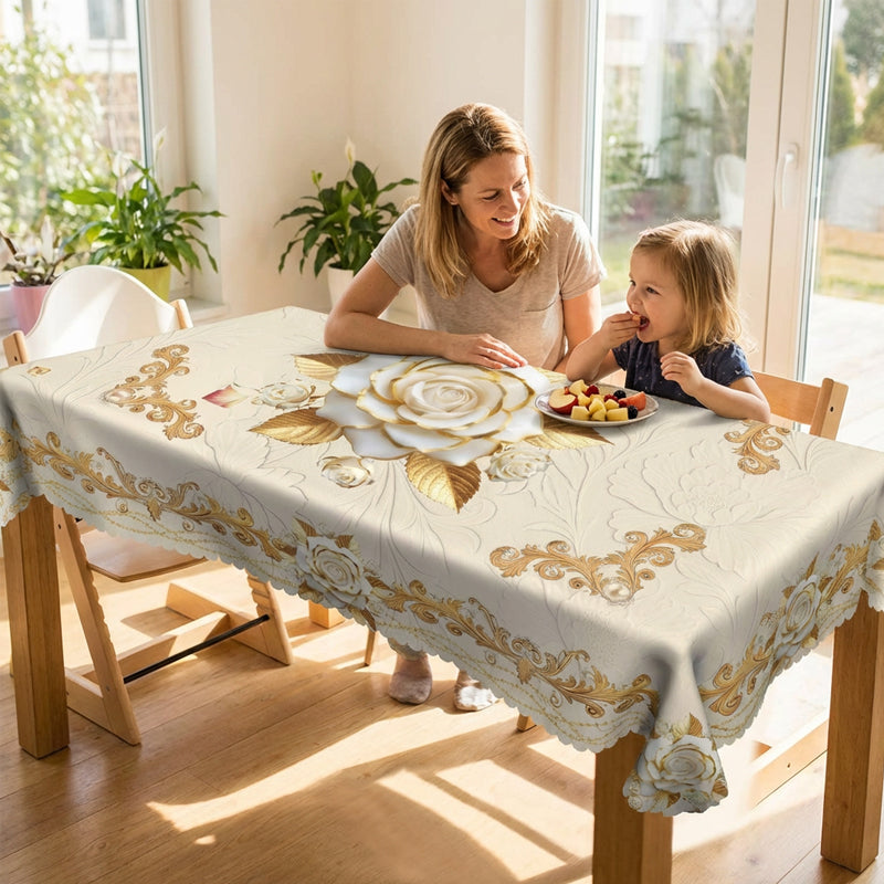 🔥Hot Sale Deals-Waterproof Gold Rose Tablecloth