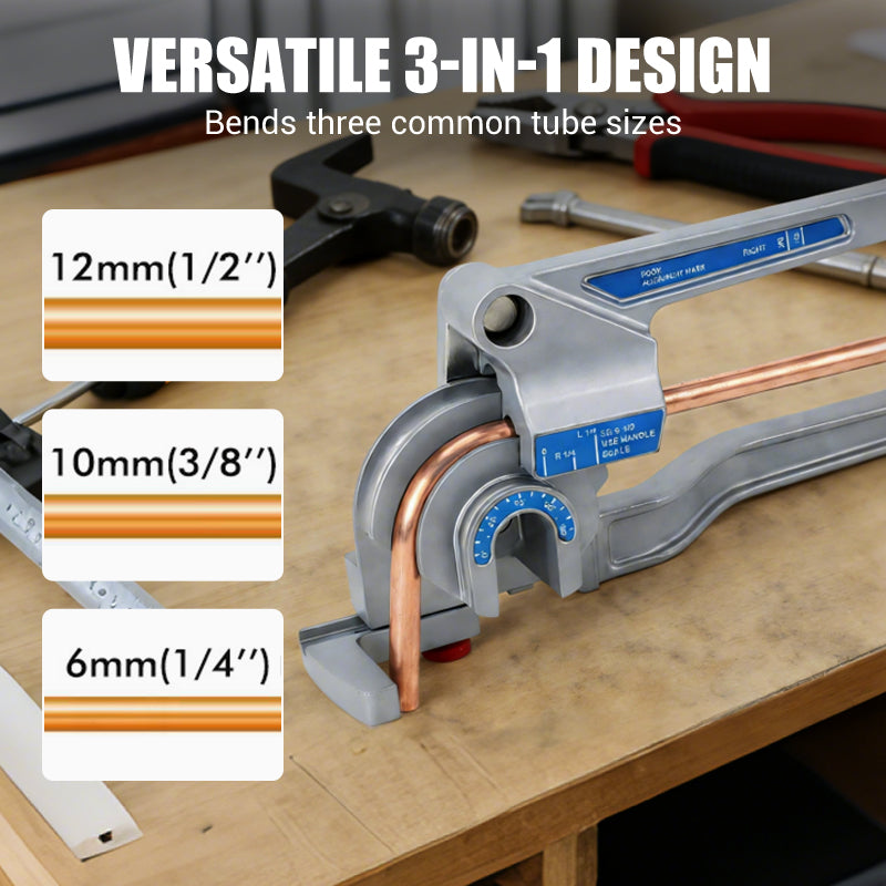 VEVOR Pipe Tube Bender,  , 1/4", 3/8", 1/2" OD, 3 in 1 Manual Level Tube Bender, 180° Copper Aluminum Pipes Bending Tool for Automotive Repair, HVAC Air Conditioning
