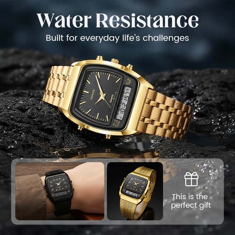 ⌚ LIMITED-TIME 50% OFF! 💥 Retro Style Square Face Multifunction Watch – Dual Display, Zinc Alloy, Stainless Steel ✨