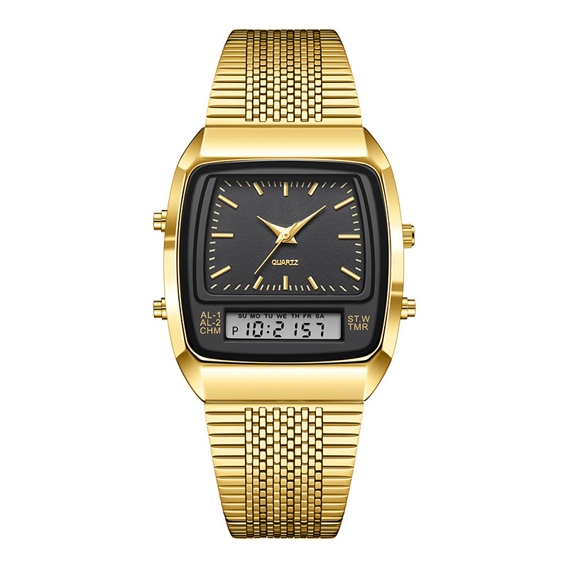 ⌚ LIMITED-TIME 50% OFF! 💥 Retro Style Square Face Multifunction Watch – Dual Display, Zinc Alloy, Stainless Steel ✨