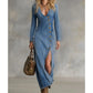 💎 50% OFF! 💎 Women's Long Sleeve V-Neck Maxi Dress – Soft Fabric, Bodycon Fit & Elegant High Slit 👗✨