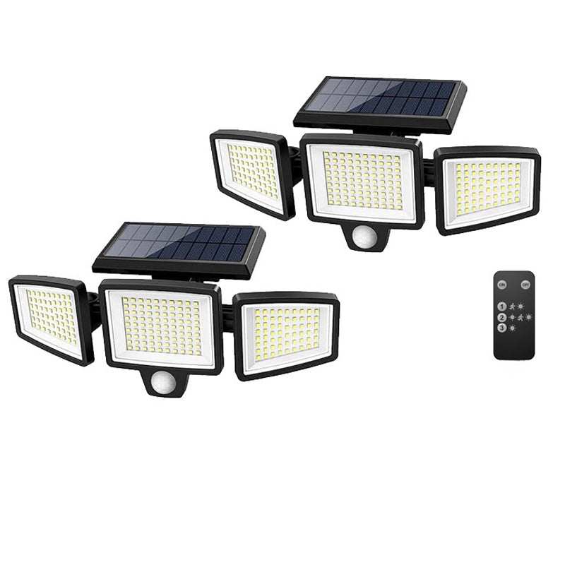 1PC/2PC waterproof patio lighting with remote control, solar outdoor light, 2500LM 208 LED safety light, 3-head motion sensor light, 270° wide-angle floodlight patio wall light, 3 modes, Christmas decoration clearance sale, suitable for outdoor lighting