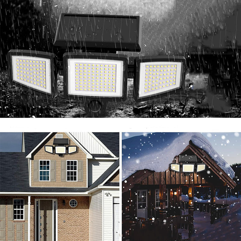 1PC/2PC waterproof patio lighting with remote control, solar outdoor light, 2500LM 208 LED safety light, 3-head motion sensor light, 270° wide-angle floodlight patio wall light, 3 modes, Christmas decoration clearance sale, suitable for outdoor lighting