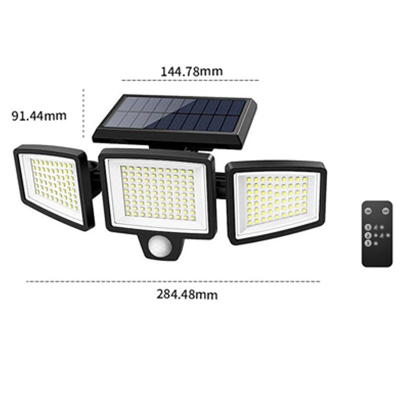 1PC/2PC waterproof patio lighting with remote control, solar outdoor light, 2500LM 208 LED safety light, 3-head motion sensor light, 270° wide-angle floodlight patio wall light, 3 modes, Christmas decoration clearance sale, suitable for outdoor lighting
