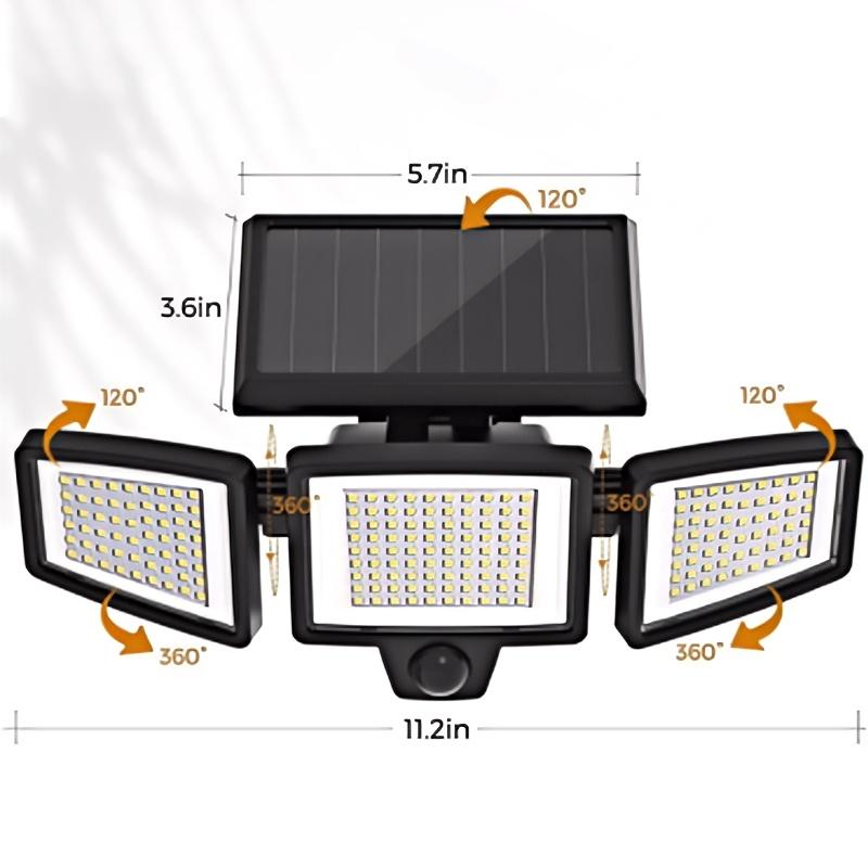 1PC/2PC waterproof patio lighting with remote control, solar outdoor light, 2500LM 208 LED safety light, 3-head motion sensor light, 270° wide-angle floodlight patio wall light, 3 modes, Christmas decoration clearance sale, suitable for outdoor lighting